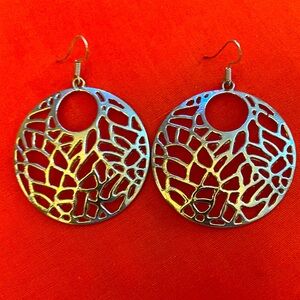 LARGE SILVER FILIGREE ORNATE DROP DANGLING EARRINGS